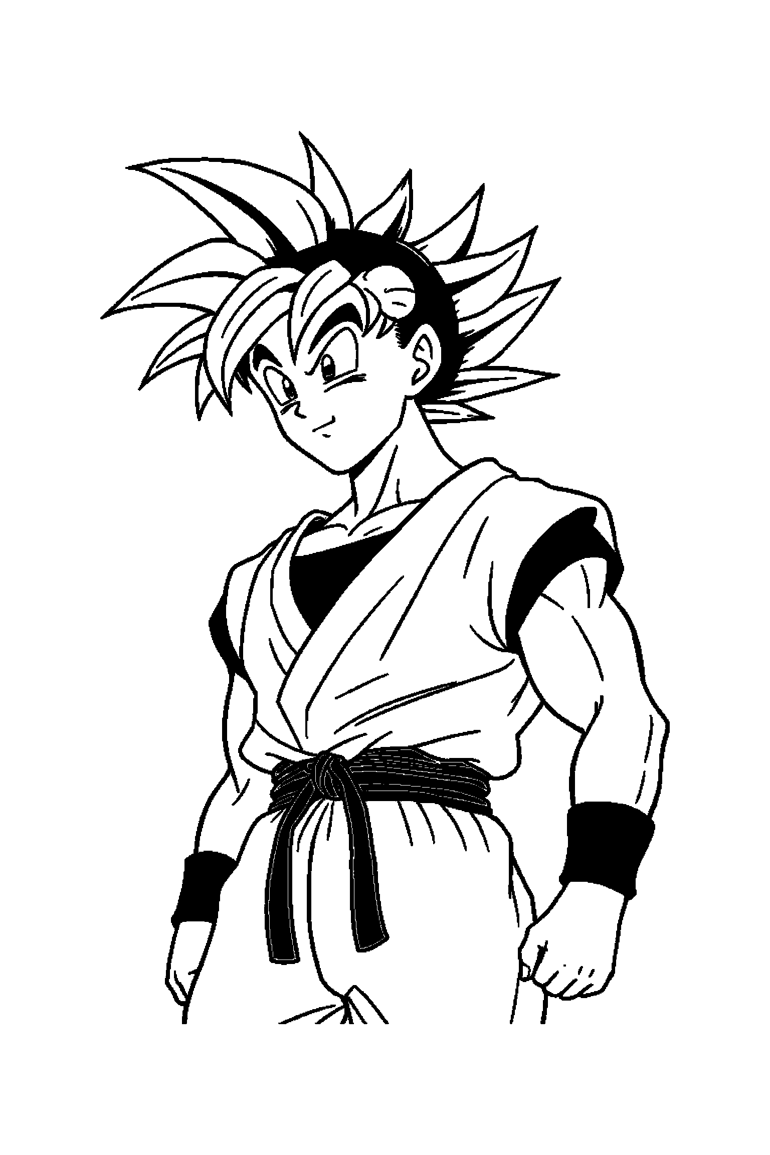 Coloriage Dragon Ball gratuit à imprimer - Goku avec un petit sourire timide Coloriage Dragon Ball gratuit à imprimer : Goku avec un petit sourire timide