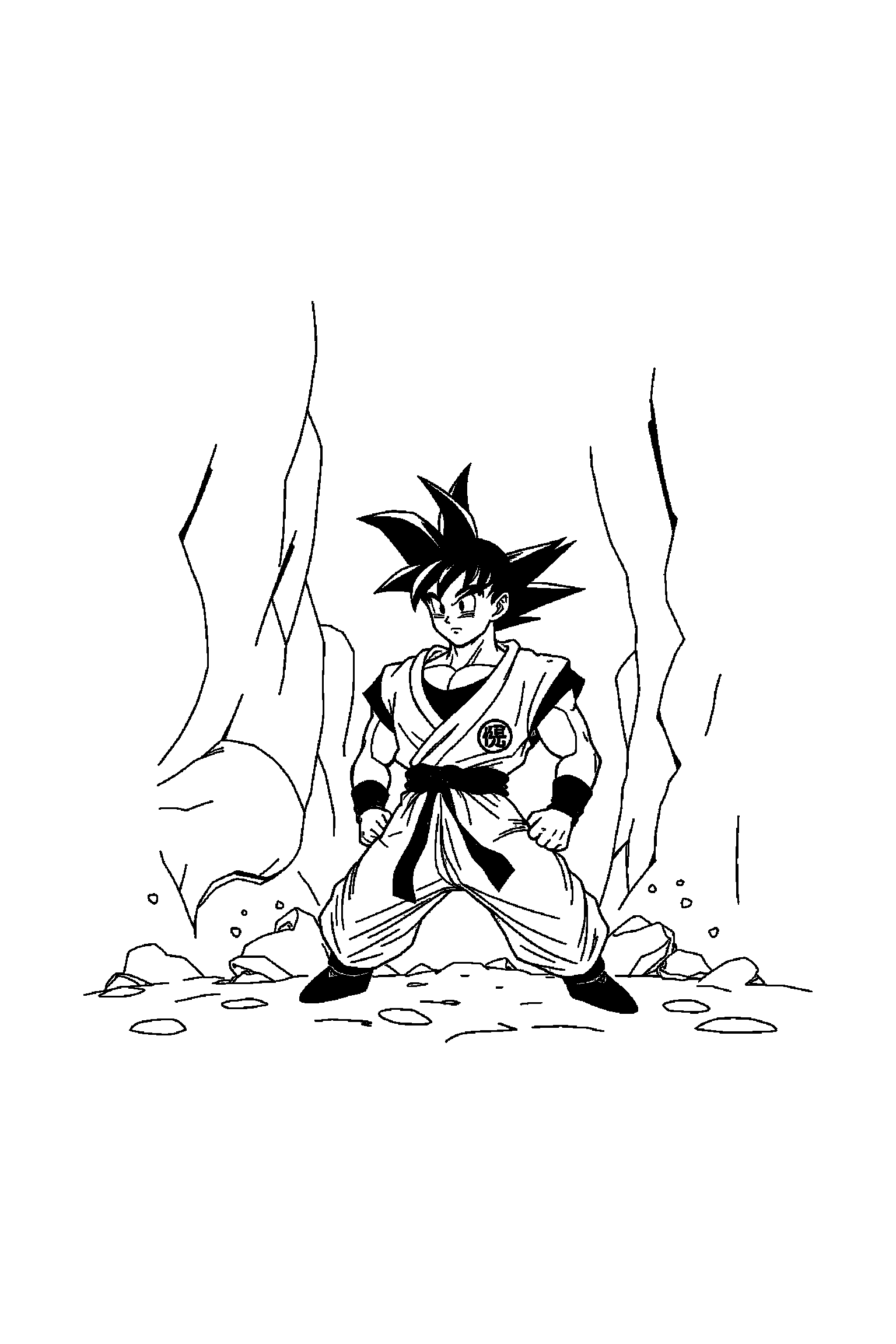 Coloriage Dragon Ball gratuit à imprimer - Piccolo avec un décor très simple Coloriage Dragon Ball gratuit à imprimer : Piccolo avec un décor très simple