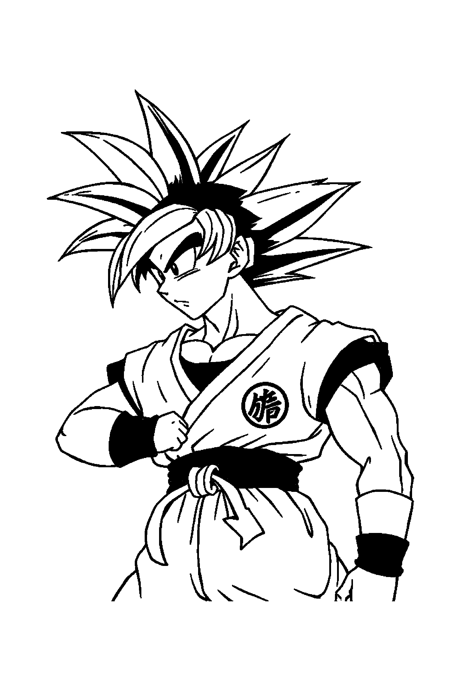 Coloriage Dragon Ball gratuit à imprimer - un guerrier saiyan dans une scène joyeuse Coloriage Dragon Ball gratuit à imprimer : un guerrier saiyan dans une scène joyeuse