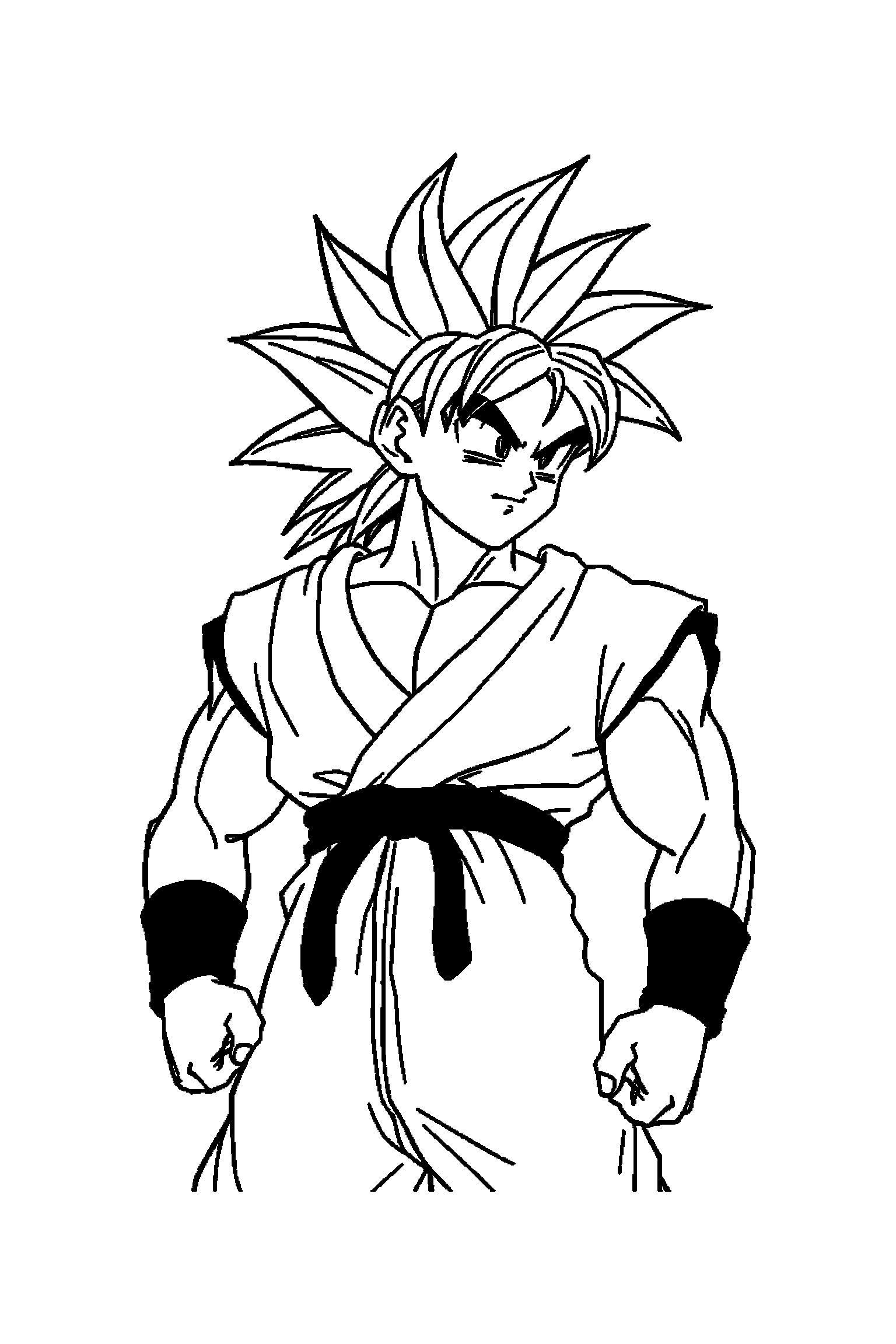 Coloriage Dragon Ball gratuit à imprimer - Goku au milieu de grands éléments faciles Coloriage Dragon Ball gratuit à imprimer : Goku au milieu de grands éléments faciles