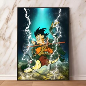 Poster Dragon Ball avec Goku enfant sur Shenron