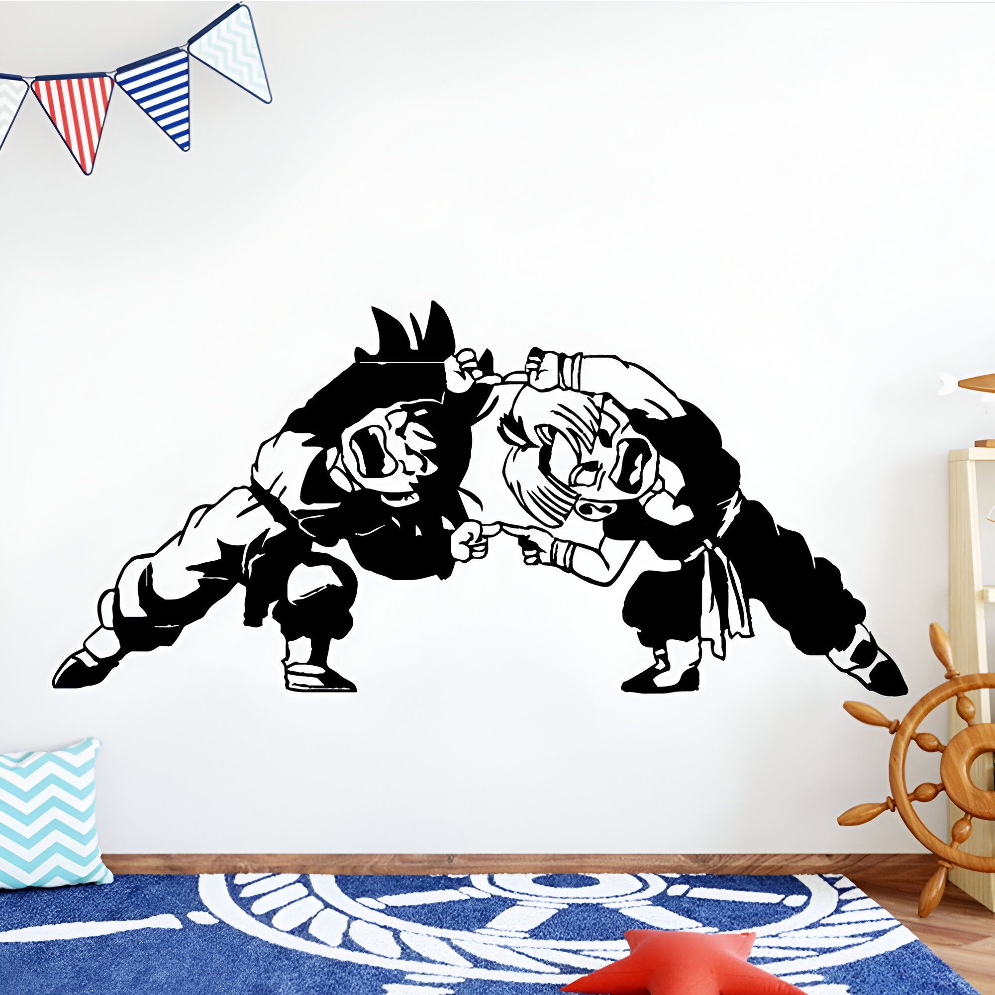 Sticker mural Dragon Ball Goten et Trunks noir et blanc – Image 2