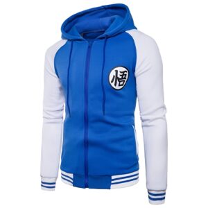 Sweat zippé DBZ bleu et blanc avec Kanji Go