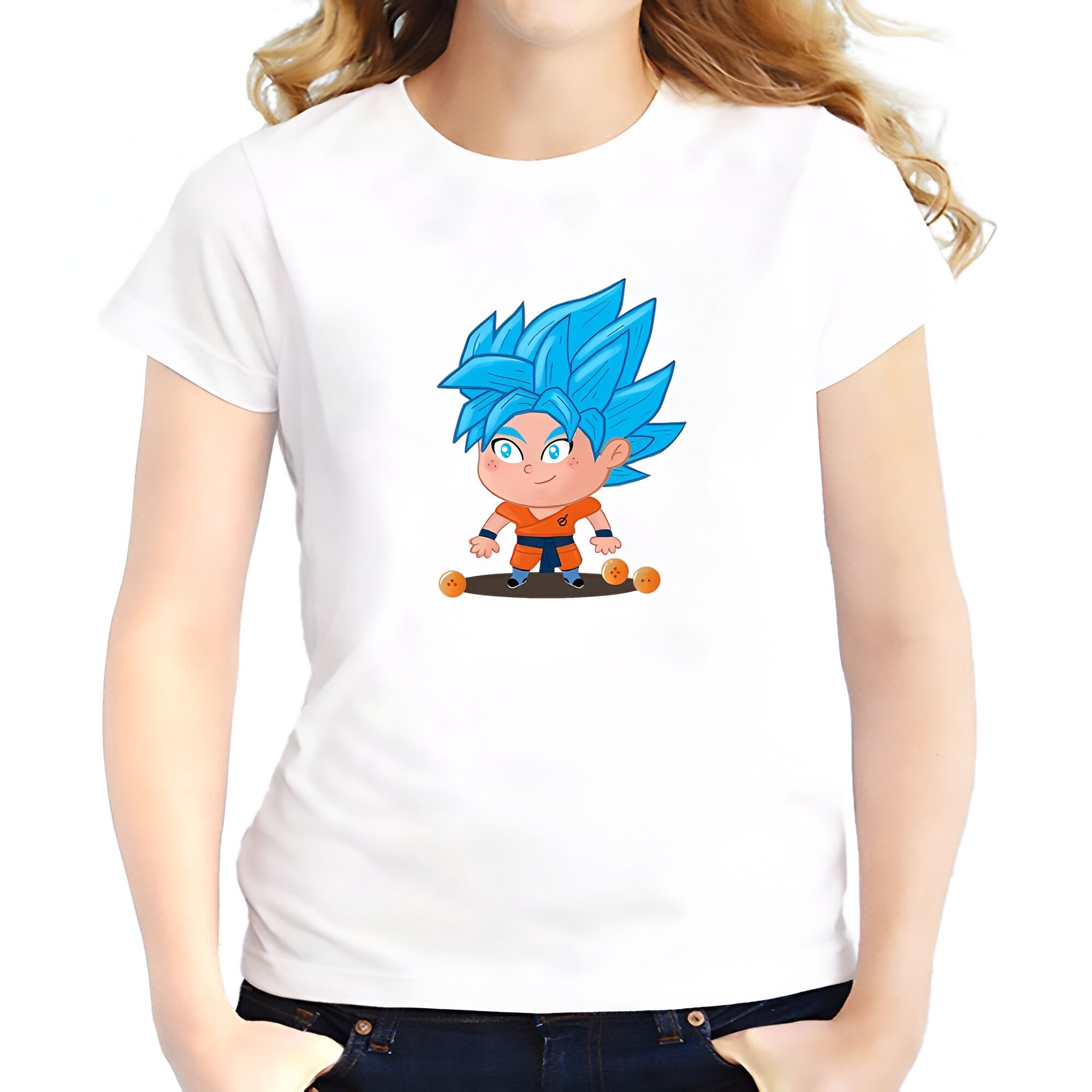 T-Shirt Femme Dragon Ball Super Mini Goku Saiyan Blue – Image 2