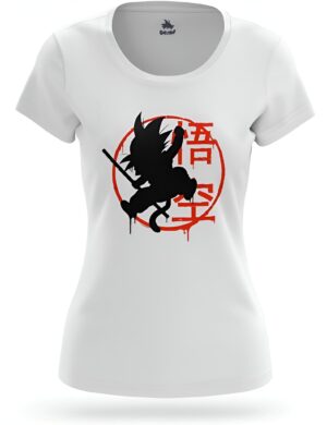 T-shirt femme blanc Dragon Ball avec petit Goku
