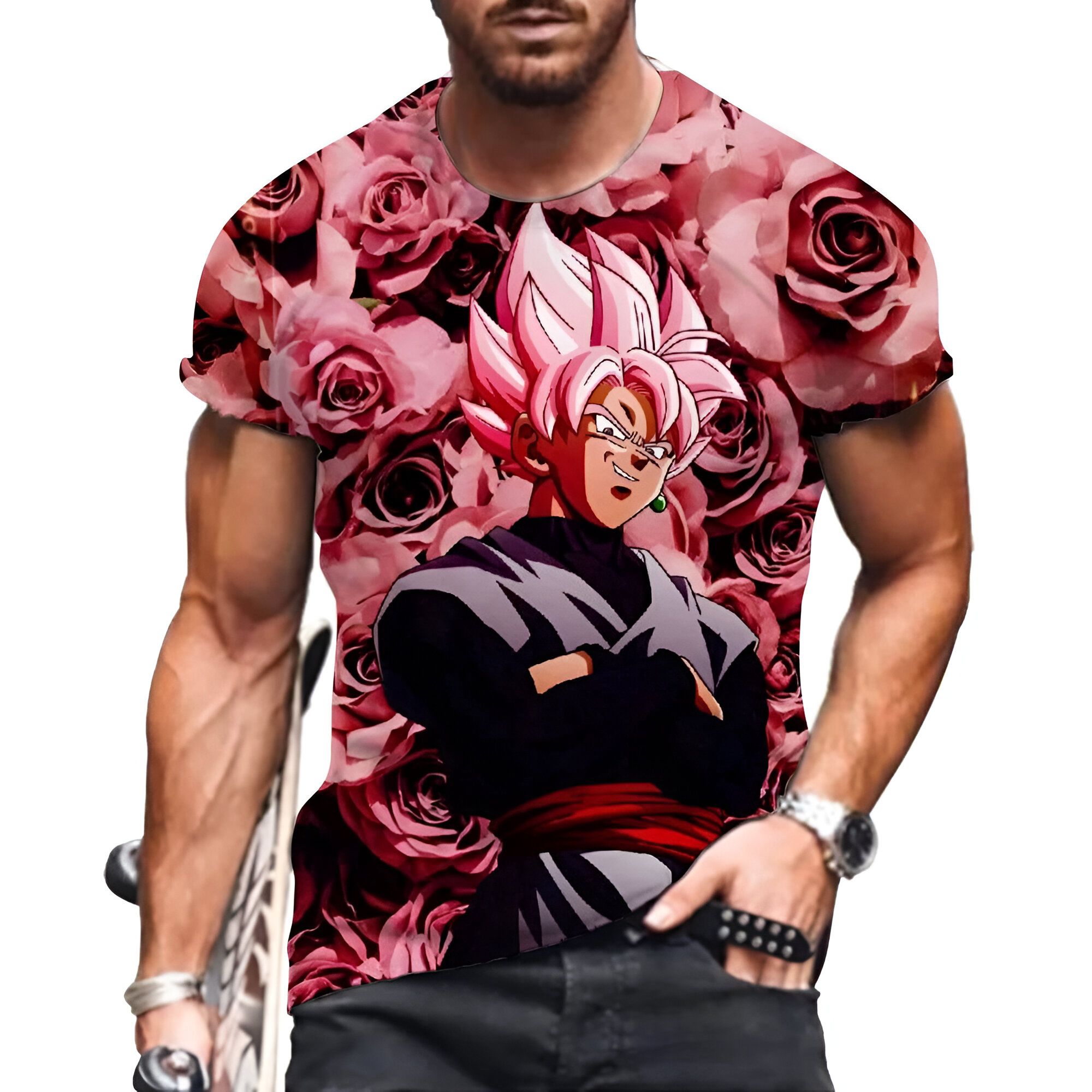 T-Shirt Dragon Ball Goku Rosé à roses