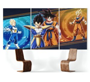 Tableau triptyque Dragon Ball avec Goku et Vegeta