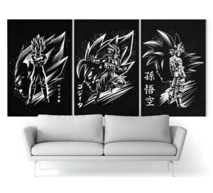 Tableau triptyque Dragon Ball noir et blanc