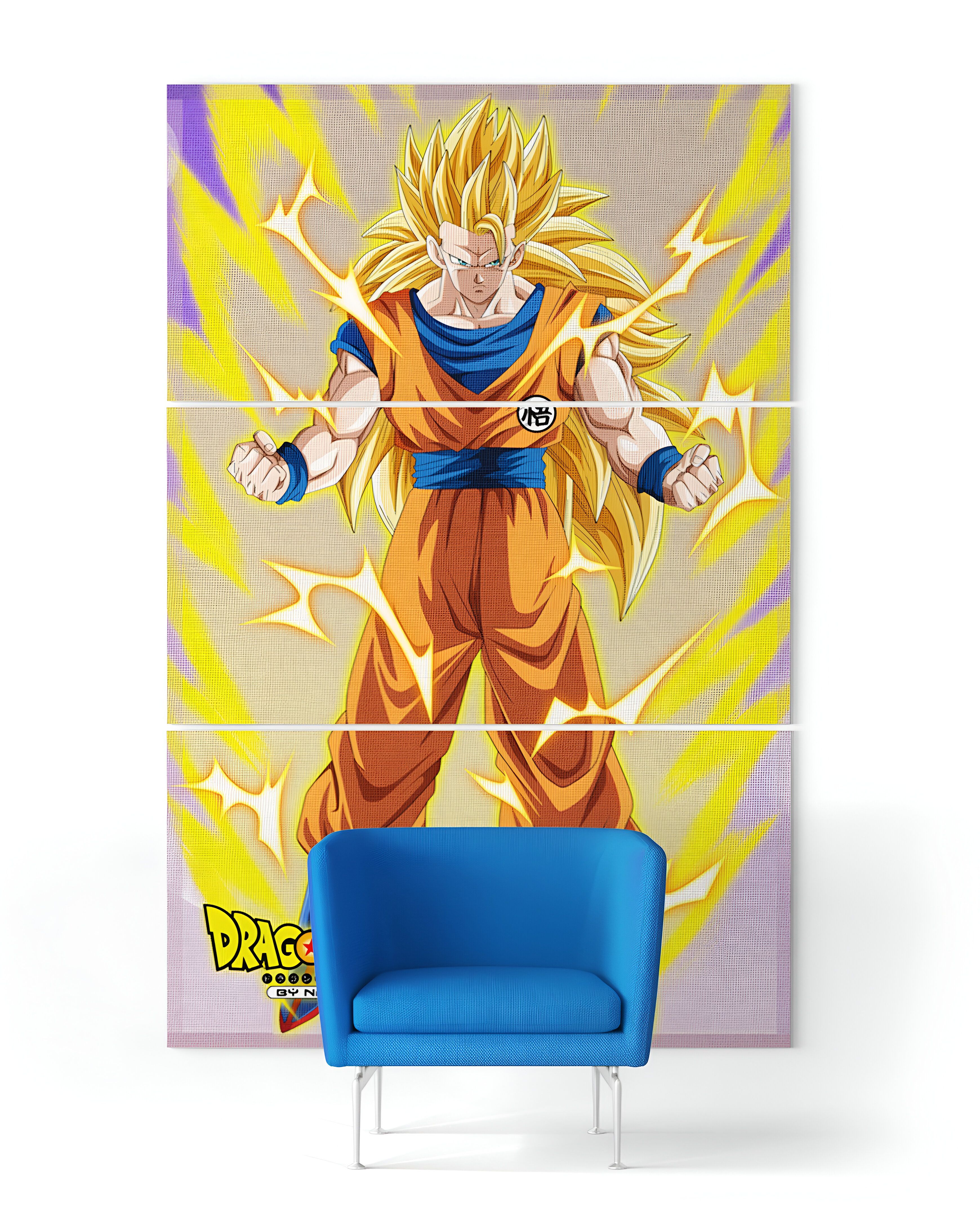 Tableau Goku SSJ3 en 3 panneaux Dragon Ball Z