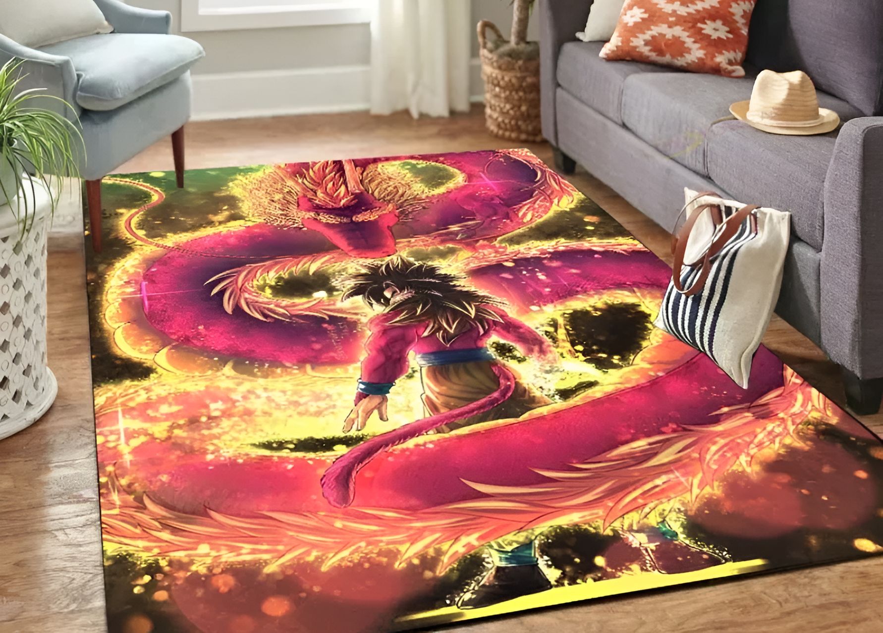 Tapis Dragon Ball avec Goku Saiyan 4 et Shenron