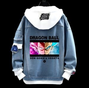 Veste en jean Dragon Ball avec Son Goku et Vegeta