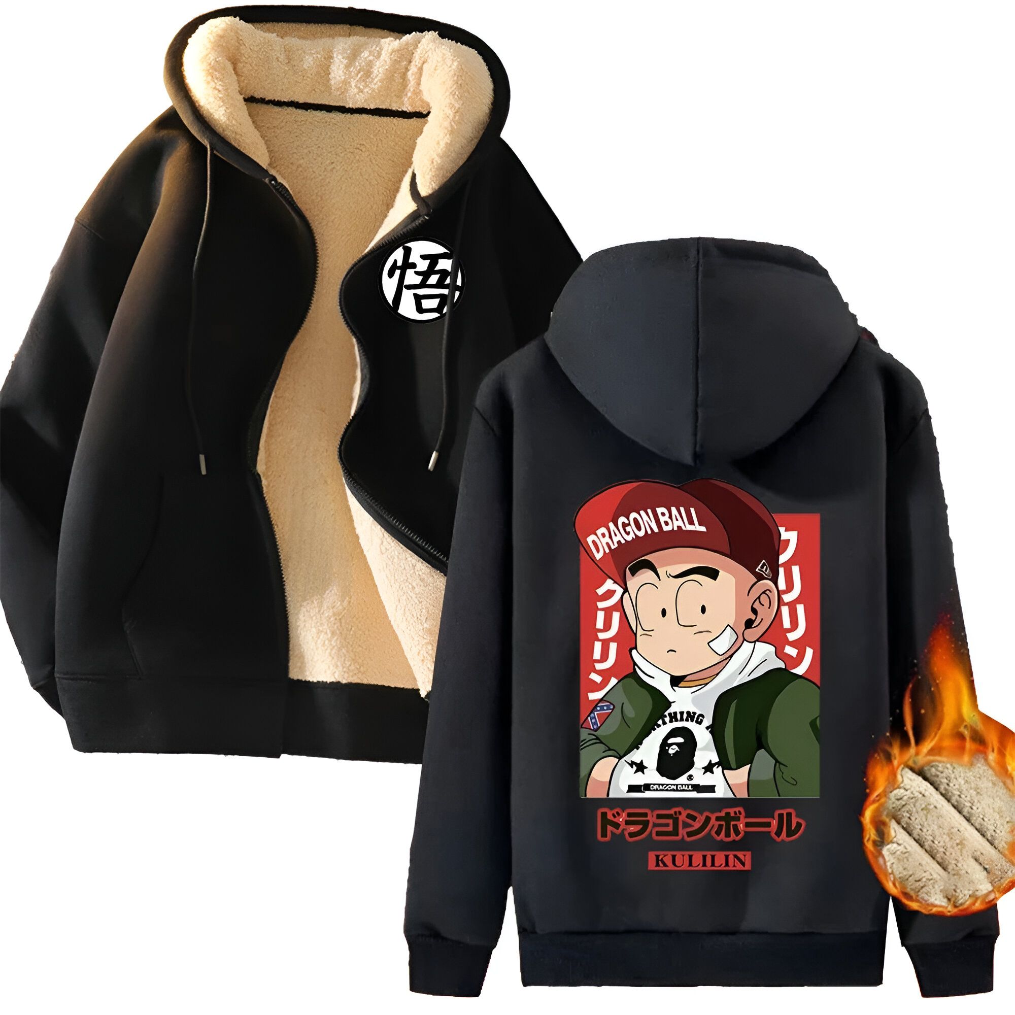 Veste streetwear polaire Dragon Ball avec Krilin