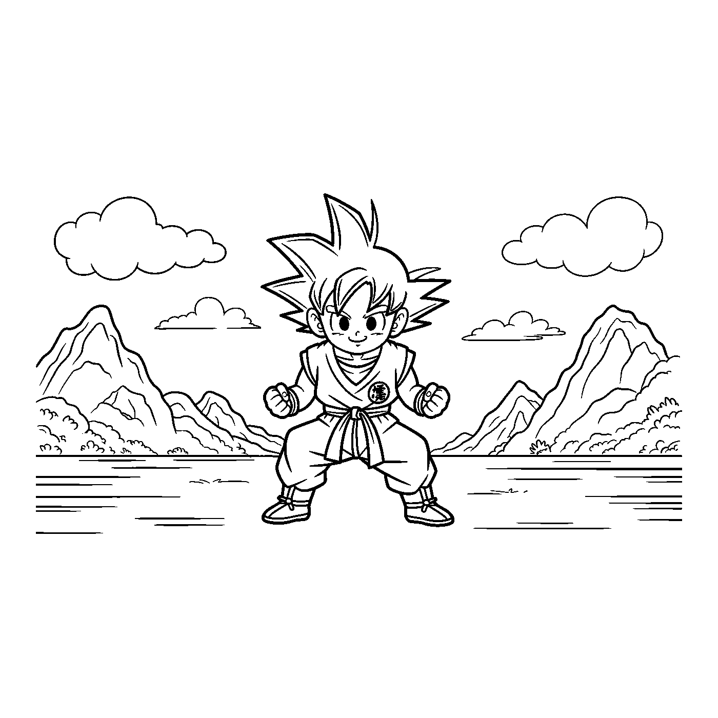 Coloriage Dragon Ball gratuit à imprimer - Goku en posture de combat Coloriage Dragon Ball gratuit à imprimer : Goku en posture de combat